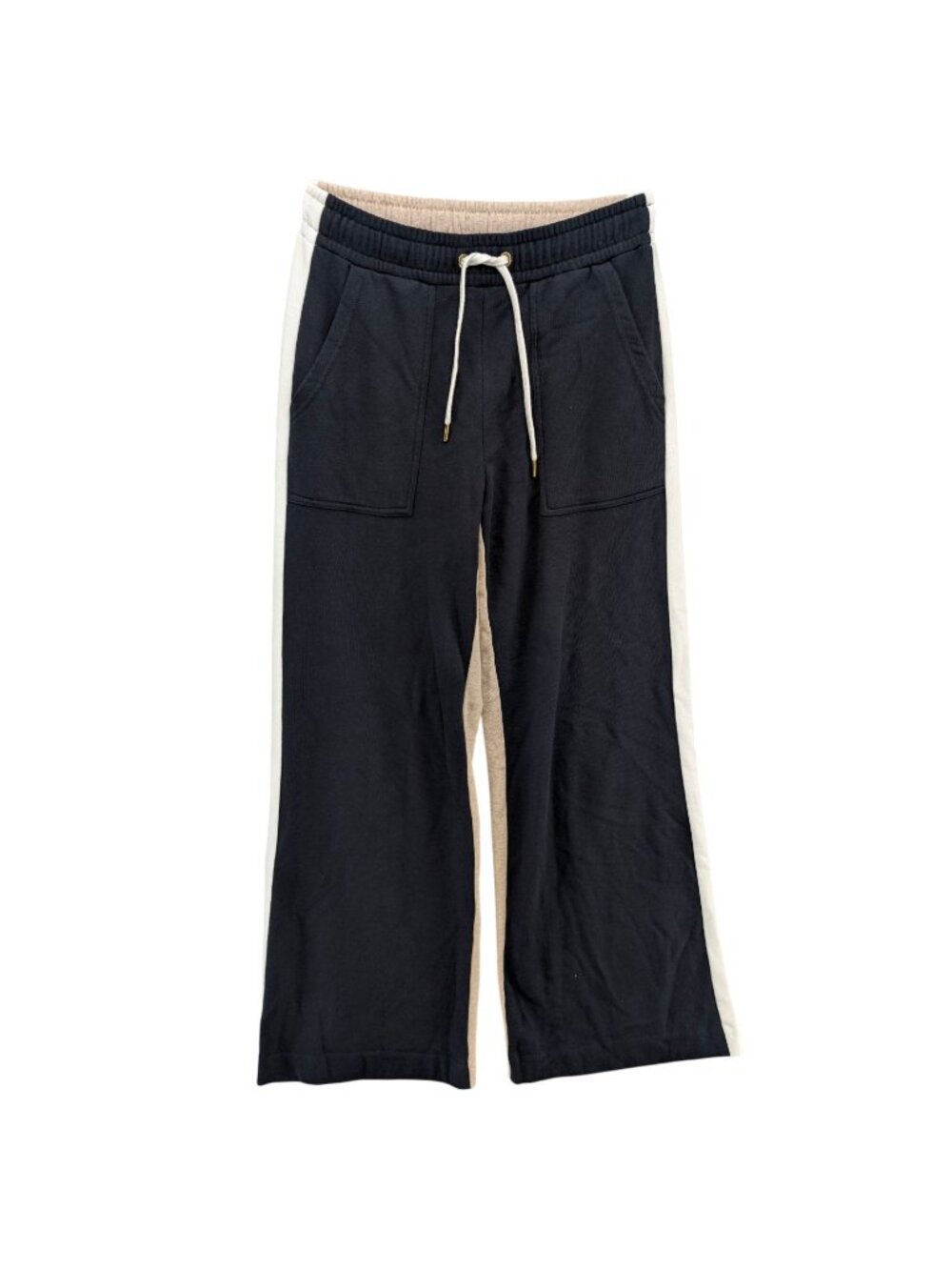 ME+EM Wide Leg Sweatpants Womens Black Beige White Colorblock Drawstring Size 6